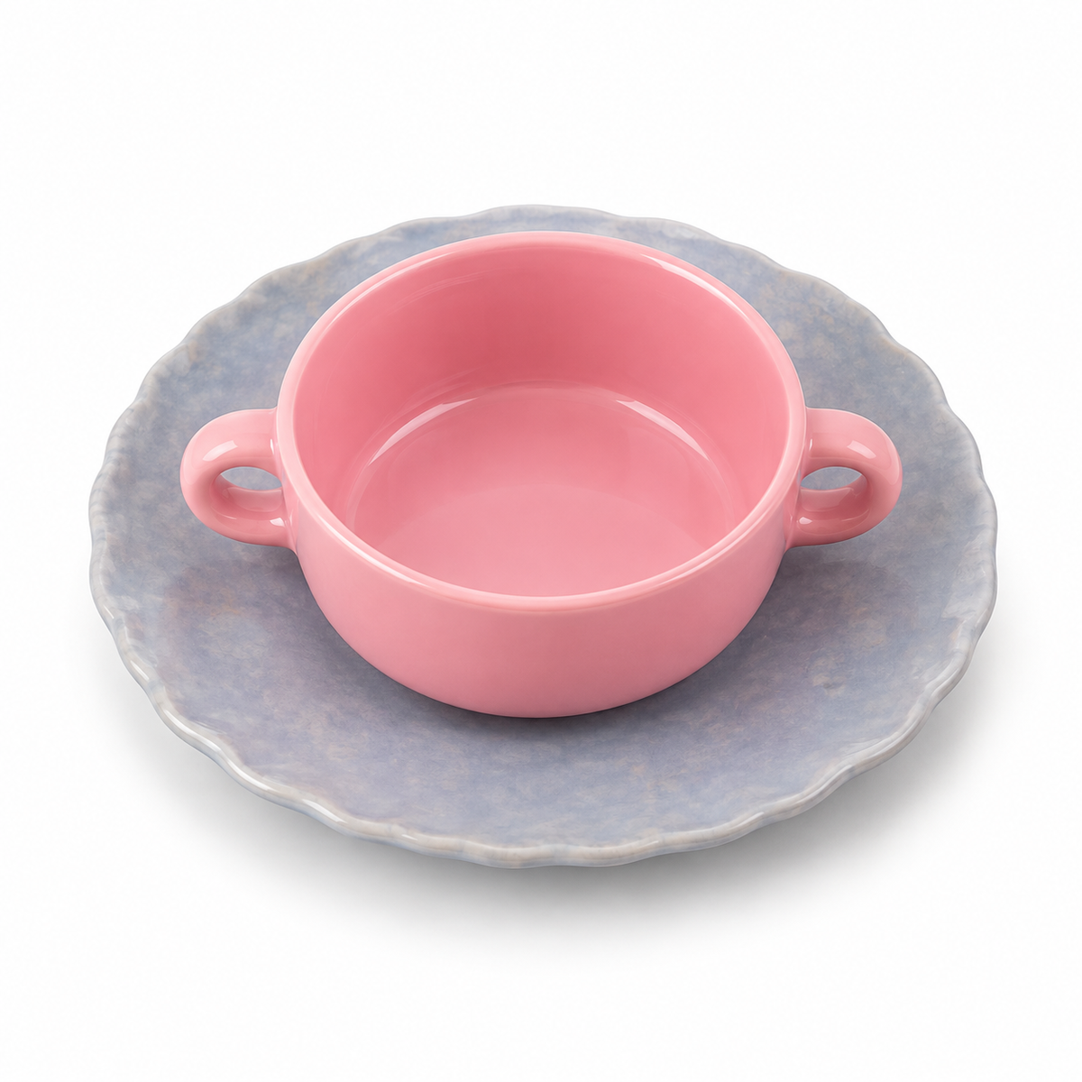 Blush Pink Double-Handle Soup Cup & Saucer