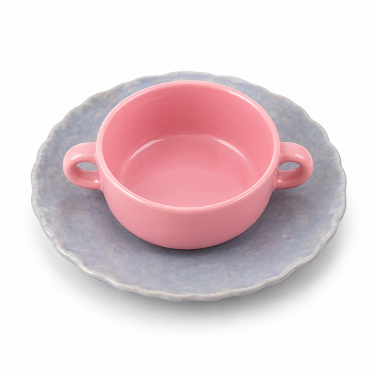 Blush Pink Double-Handle Soup Cup & Saucer
