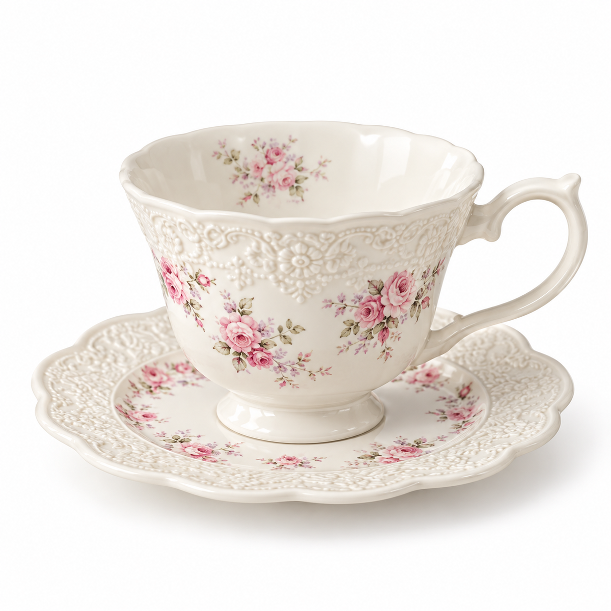 English Rose Porcelain Teacup & Saucer Set
