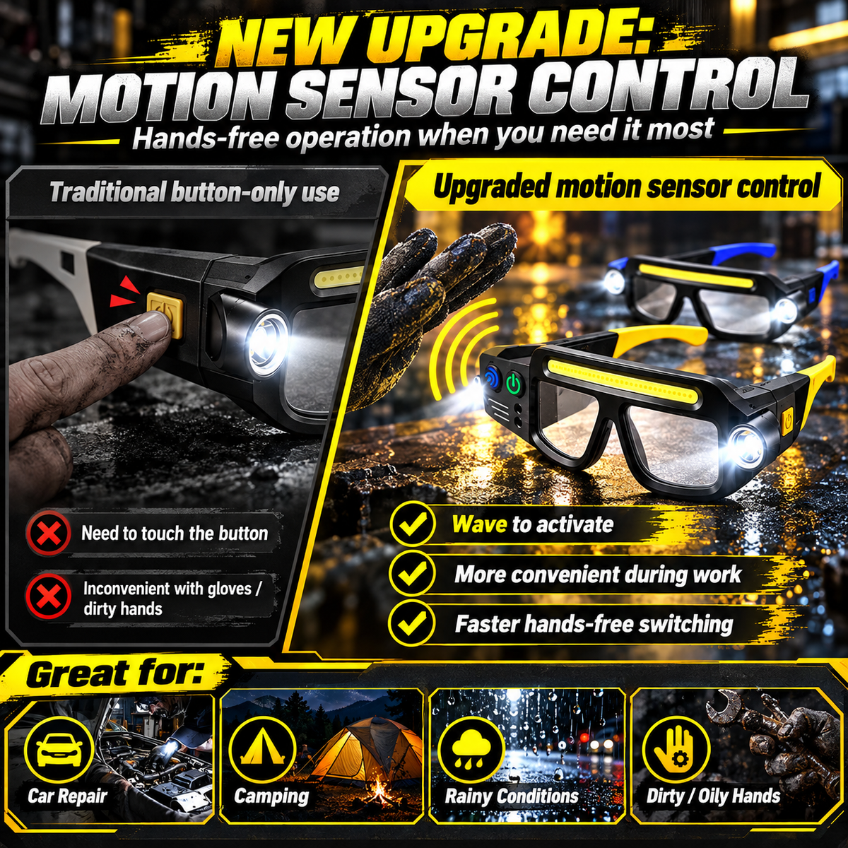 💡 Add Offer - Light Up Every Task with Hands-Free LED Headlamp Glasses